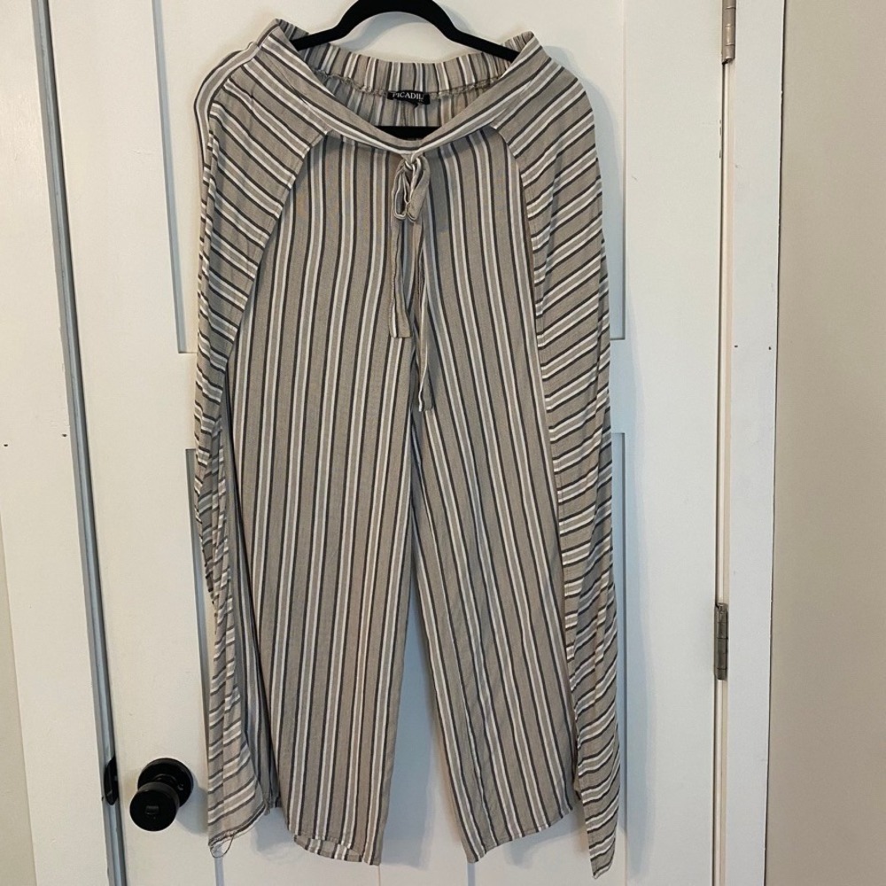Picadilly Boho Striped Wide Leg Viscose Wrap Pants M Resortwear Coastal Chic